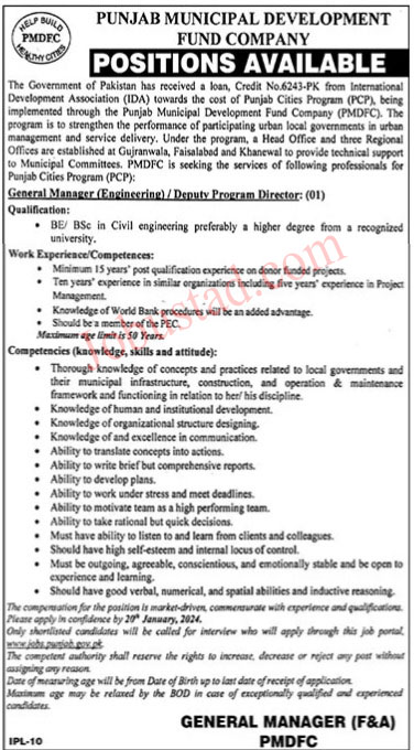 Punjab Municipal Development Fund Company Jobs 2024